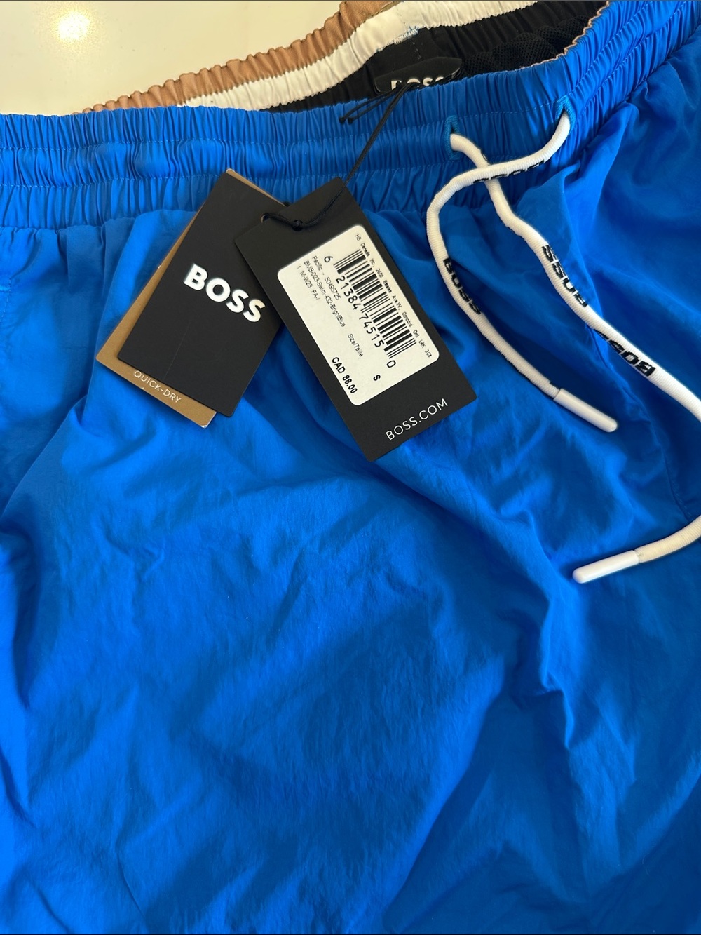 BOSS Bright Blue Athletic Swim Shorts with Logo Patch - Picture 3 of 4